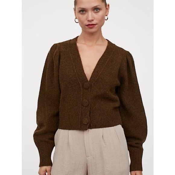 H&M Sweaters - NWT H&M Brown Puff Sleeve Vintage Style Cardigan